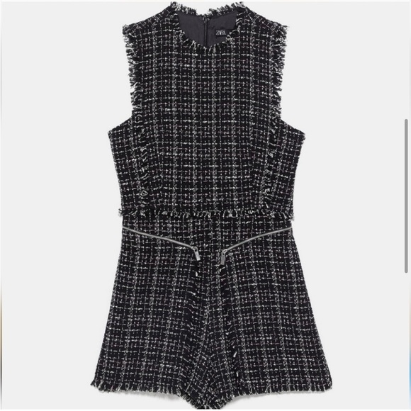 NWOT Zara Tweed Pinafore Jumpsuit Romper Blogger/ Influencer Must Have! Size L - Picture 5 of 14